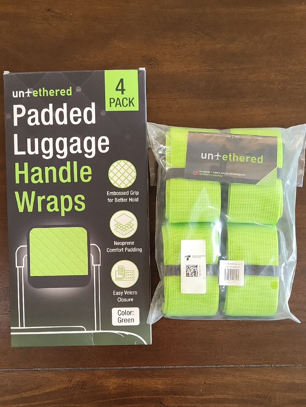 Untethered Padded Luggage Handle Wraps And Straps -NEW Green